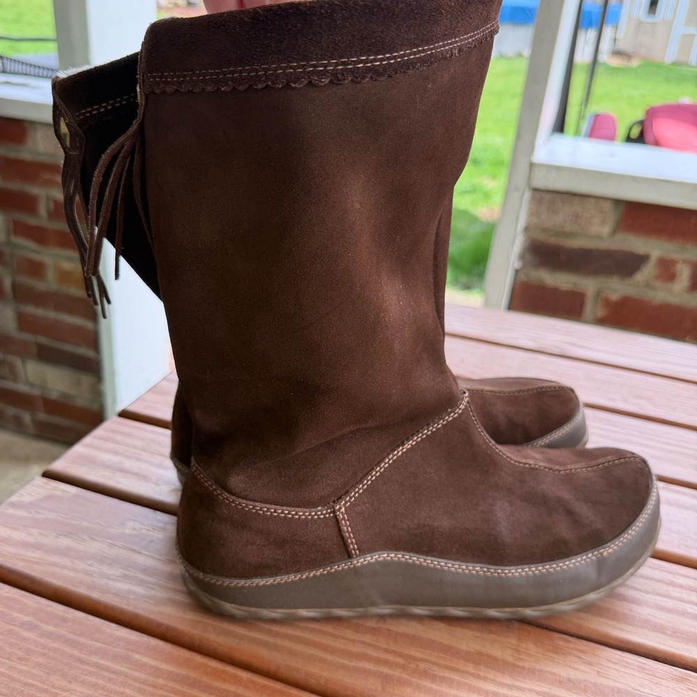 Barefoot by Sporto Lorraine Brown Suede Faux Fur Lined Mid Calf Boots Size 11